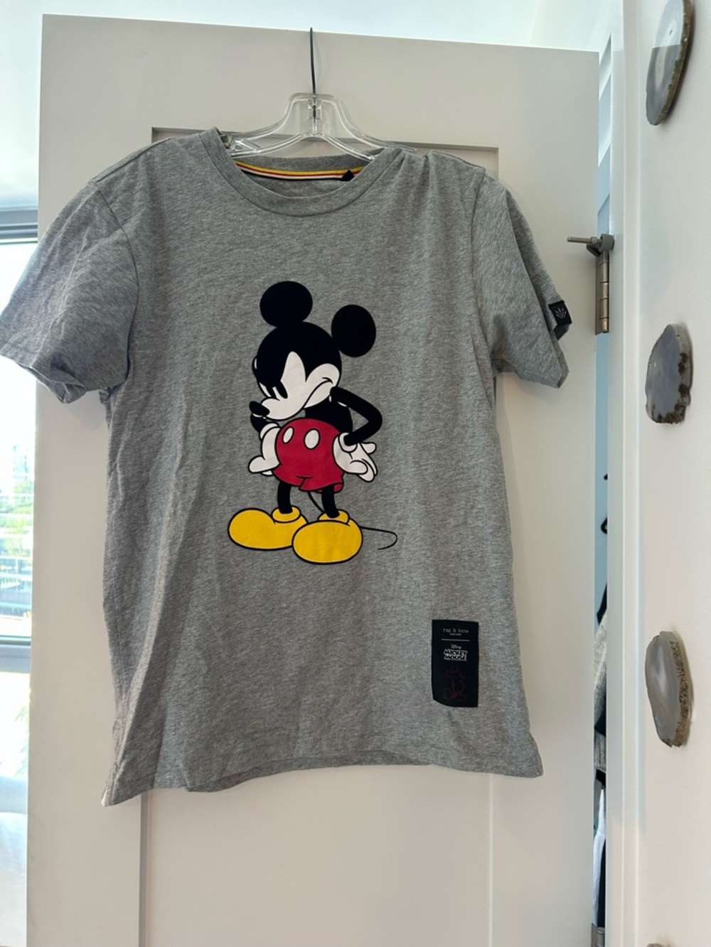 rag & bone Grey Mickey Mouse Graphic Tee with Yellow & Red Accents